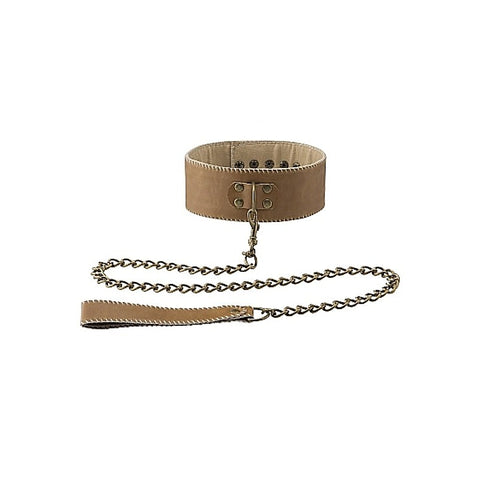 Ouch! Bondage Collar With Leash Brown by Shots Toys