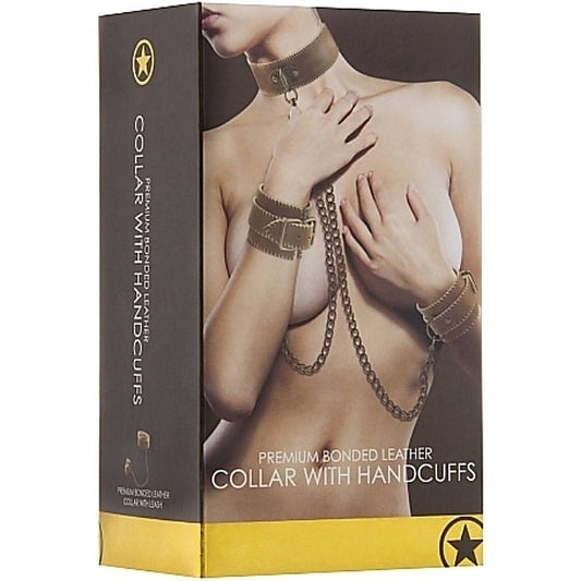 Luxury Bondage Set - Leather Collar and Cuffs by Shots Toys