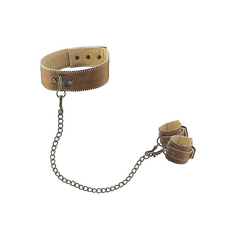 Luxury Bondage Set - Leather Collar and Cuffs by Shots Toys