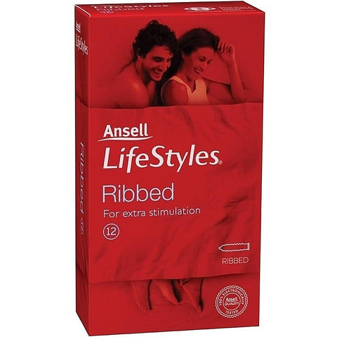 Lifestyle Ribbed Condoms 12 Pk by Ansell