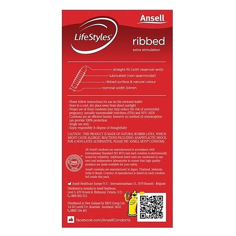 Lifestyle Ribbed Condoms 12 Pk by Ansell