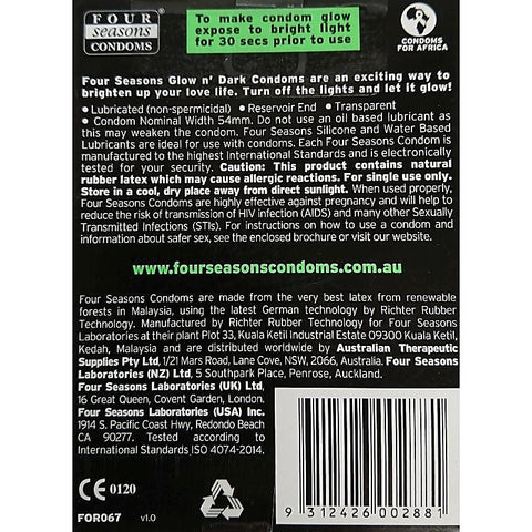 Glow In Dark Condoms by Four Seasons