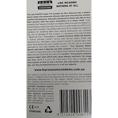 Naked Super Fit Condoms 12 Pack by Four Seasons