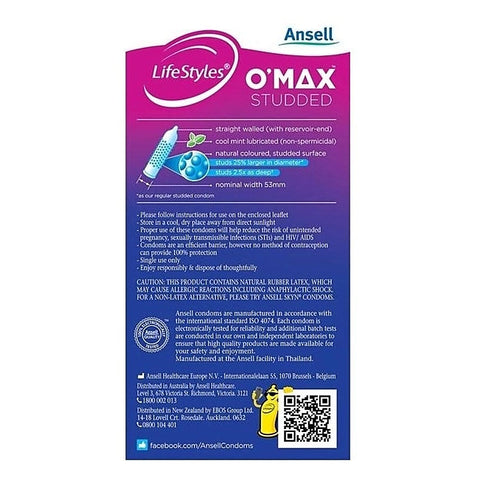LifeStyles O-Max Condoms 10 Pack by Ansell
