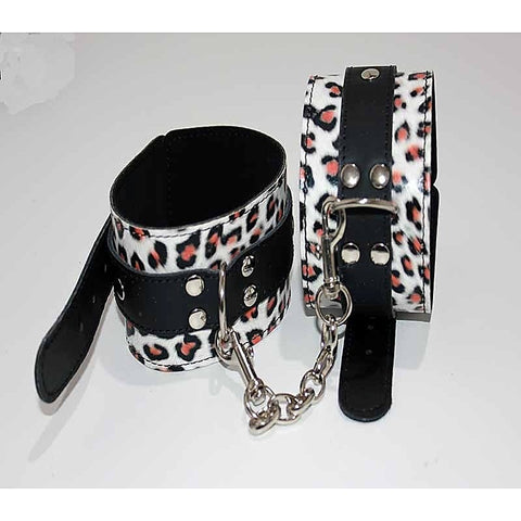Leopard Print Leather Ankle Restraints by Hell's Couture