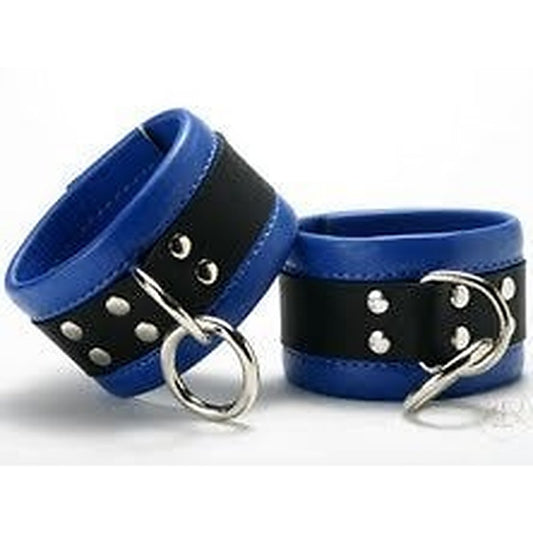 Leather Wrist Restraints in Blue by Hell's Couture