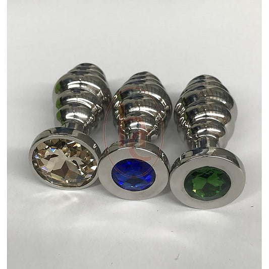 Ribbed Jewelled Medium Butt Plug Champagne by Hell's Couture