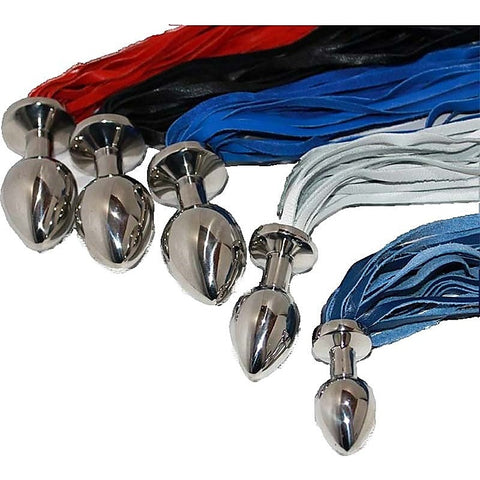 Butt Plug With Leather Whip Large Navy by Hell's Couture
