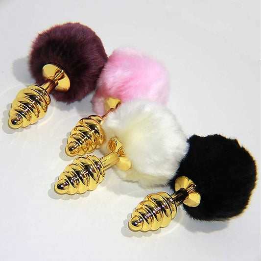 Scuttle Butt Ribbed Butt Plug in Gold by Hell's Couture
