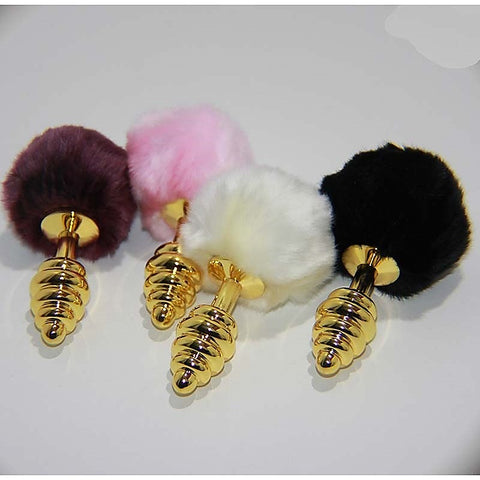 Scuttle Butt Ribbed Butt Plug in Gold by Hell's Couture