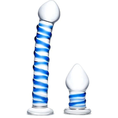 Double Penetration Glass Swirley Dildo and Butt Plug Set
