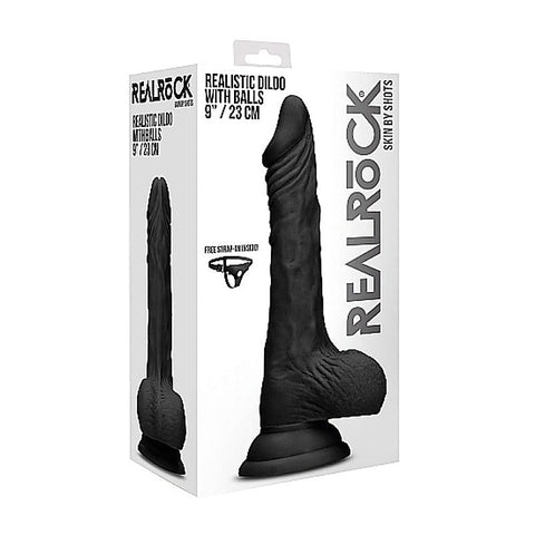 Realrock Skin Dildo with Balls Black by Shots Toys