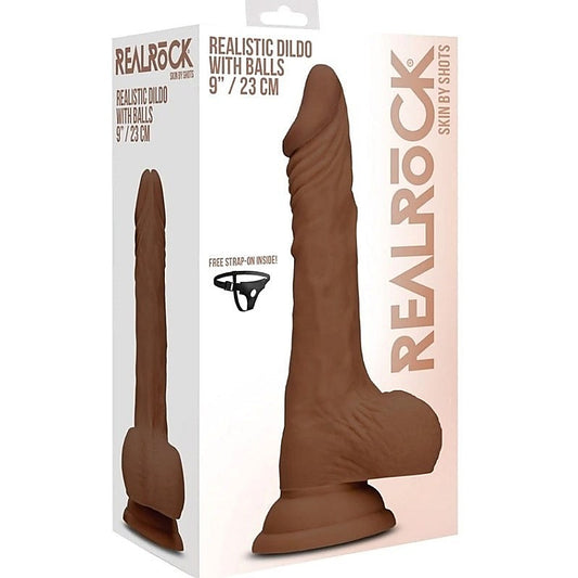 Realrock Skin Dildo with Balls Brown by Shots Toys