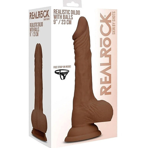 Realrock Skin Dildo with Balls Brown by Shots Toys