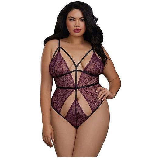 Plus Size Stretch Lace Teddy by Dream Girl Lingerie