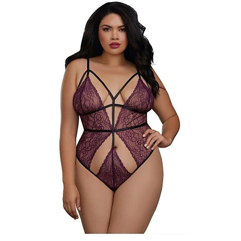 Plus Size Stretch Lace Teddy by Dream Girl Lingerie