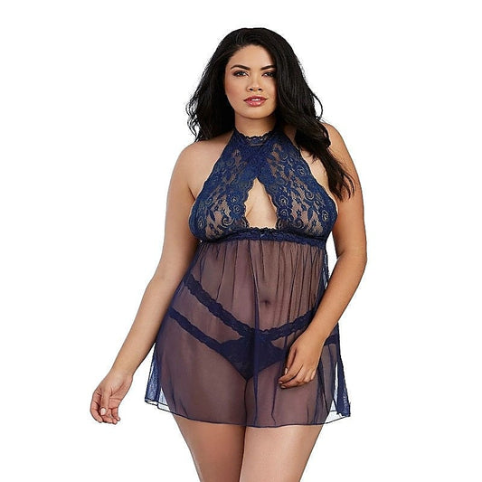 Stretch Lace and Mesh Babydoll with Matching Panty