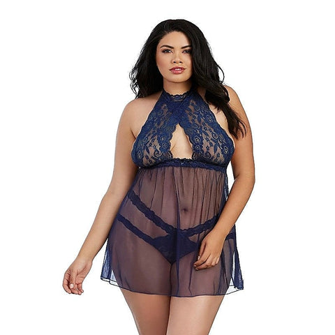 Stretch Lace and Mesh Babydoll with Matching Panty