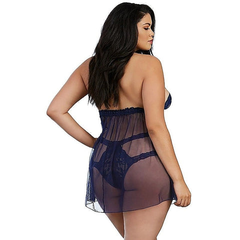 Stretch Lace and Mesh Babydoll with Matching Panty