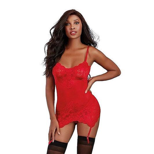 Stretch Lace and Mesh Garter Slip by Dream Girl Lingerie