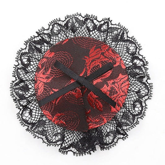 Black and Red Lace Overlay Nipple Pasties by Ella Bidoe
