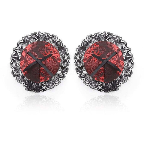 Black and Red Lace Overlay Nipple Pasties by Ella Bidoe