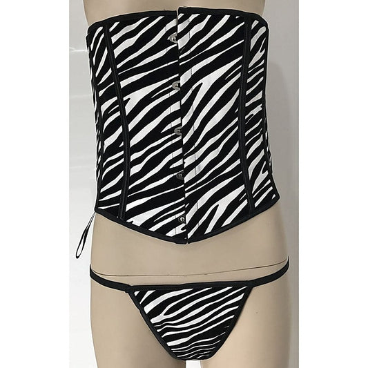Zebra Print Vinyl Corset with G-string by Ella Bidoe