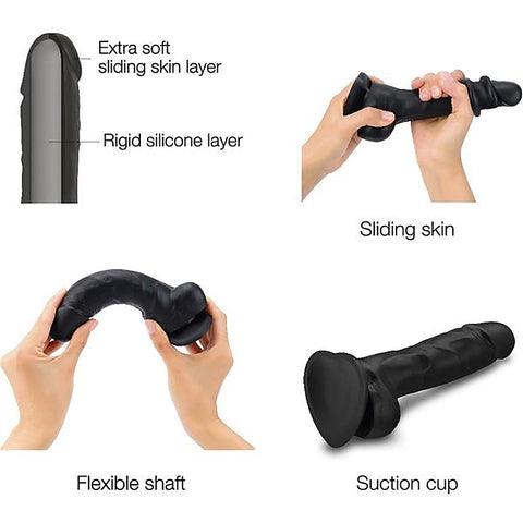 Sliding Skin Realistic Dildo - Black by Strap-On-Me