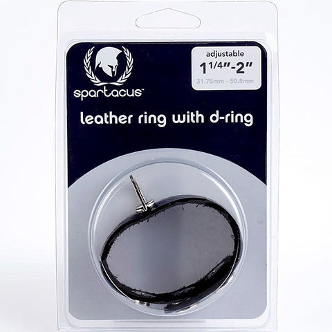 Black Leather Adjustable Penis Ring with Metal D-Ring