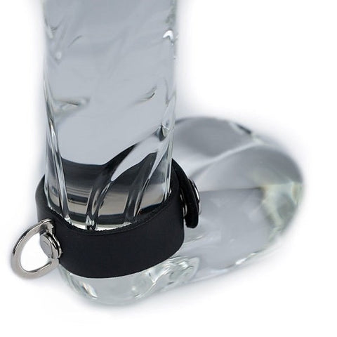 Black Leather Adjustable Penis Ring with Metal D-Ring