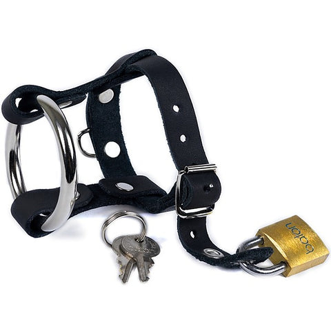Locking Leather & Steel Chastity Harness