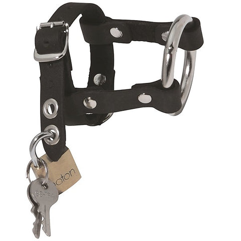 Locking Leather & Steel Chastity Harness