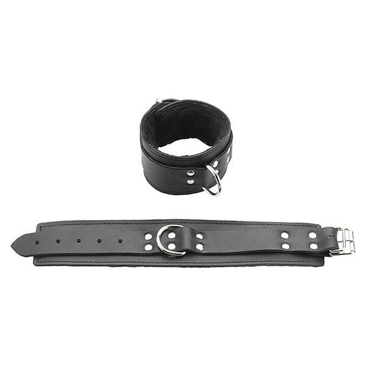 Classic Black Leather Fur-Lined Ankle Restraints