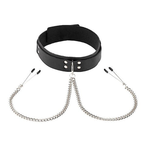 Leather Double Strap O-Ring Collar with Tweezer Clamps