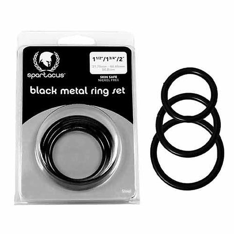 Steel 3 Piece Cock Ring Set Black by Spartacus Enterprises