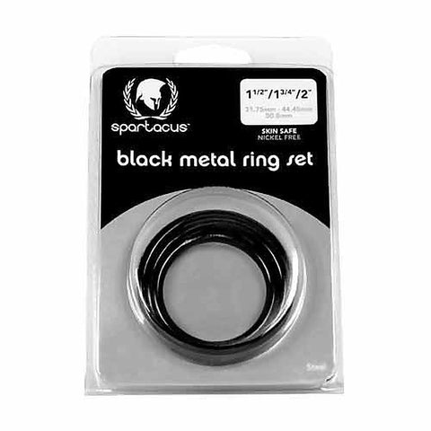Steel 3 Piece Cock Ring Set Black by Spartacus Enterprises
