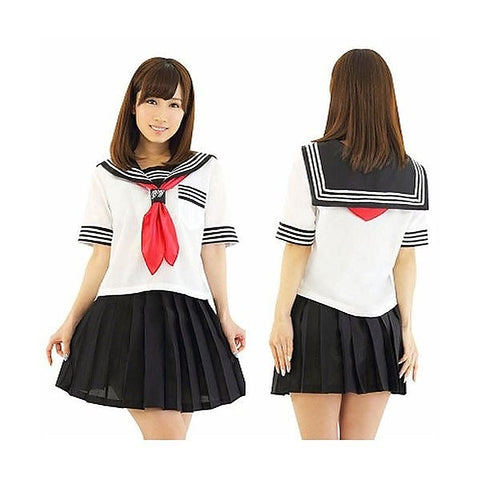 Curvy Schoolgirl Blouse, Pleated Skirt, and Red Scarf Set