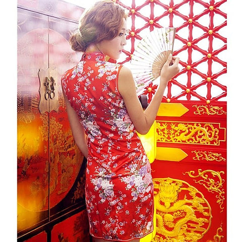 Enchanting Crimson Qipao Silk Dress by Starfire Daydream