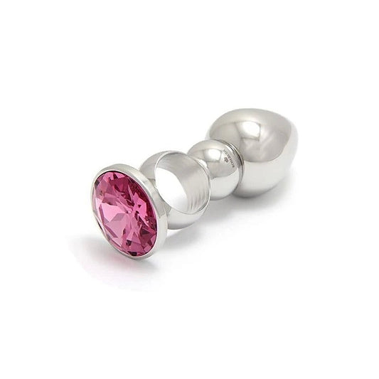 Ringed Stainless Steel Butt Plug with Crystal Gem