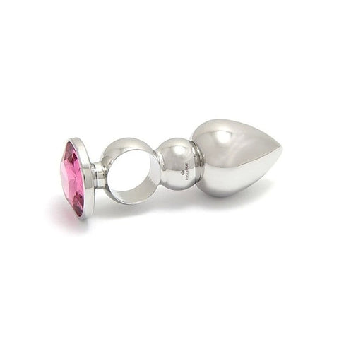 Ringed Stainless Steel Butt Plug with Crystal Gem