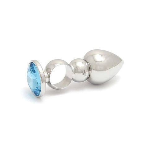 Ringed Stainless Steel Butt Plug with Crystal Gem