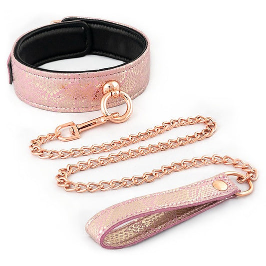 Luxurious Pink Snake BDSM Collar and Leash