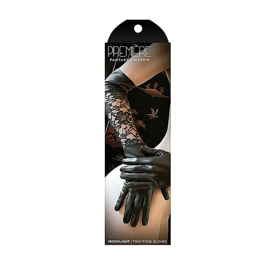 Moonlight Lace-Trimmed Leatherette Gloves