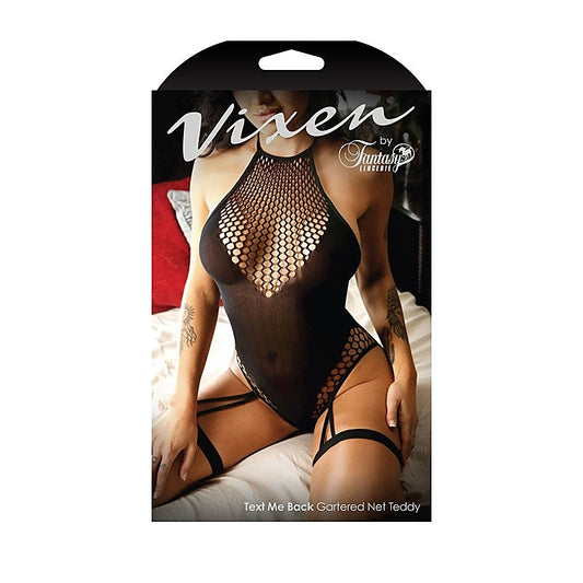 Vixen Text Me Back Gartered Net Teddy by Fantasy Lingerie