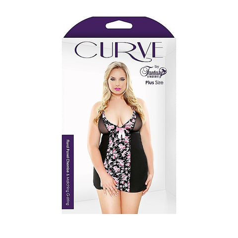 CURVE Floral Panel Chemise & G-String by Fantasy Lingerie