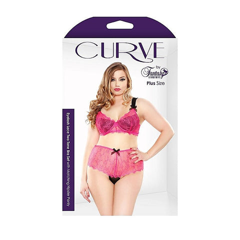Curve Eyelash Lace Two Tone Bra & Panty by Fantasy Lingerie