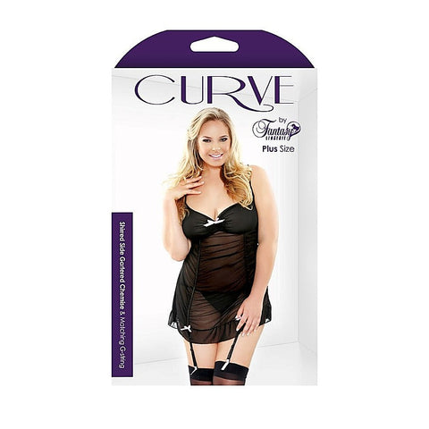 Curve Shirred Gartered Chemise & G-String