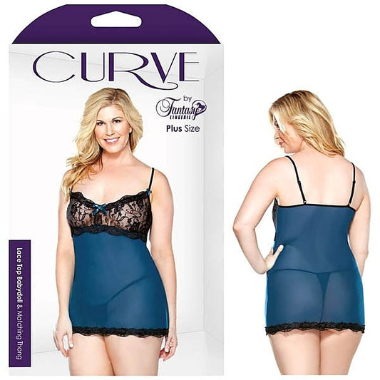 Curve Lace Top Babydoll & Thong by Fantasy Lingerie