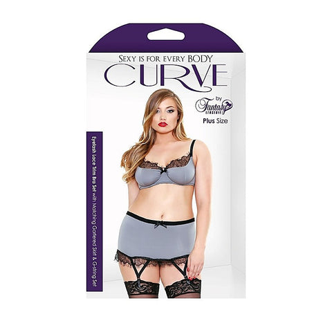 CURVE Lace Trim Bra, Skirt & G-String by Fantasy Lingerie