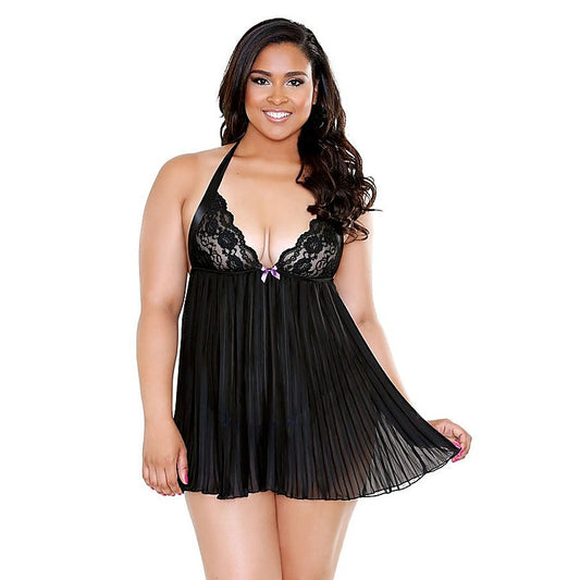 Curve Pleated Lace Cup Chemise with G-String